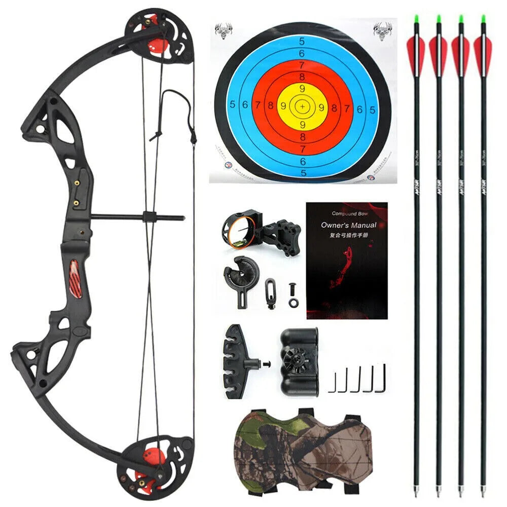 STONESKY 15-29LBS Youth Compound Bow Kit W/4pcs Arrows Target Right Hand Practice Hunting Set US