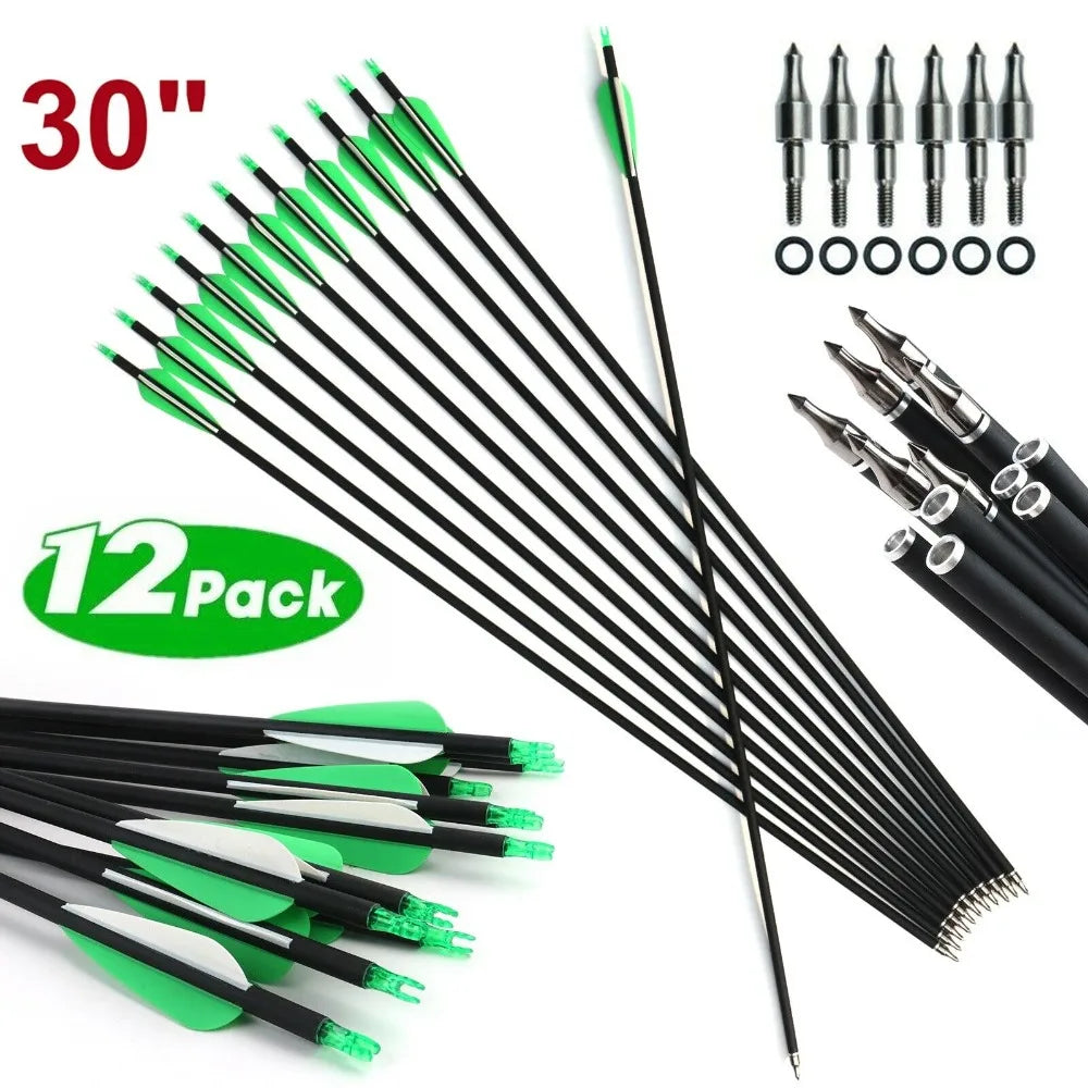 STONESKY 12Pack 30-inch SP500 Archery Carbon Arrows Hunting For Compound & Recurve Bow hunting accessories