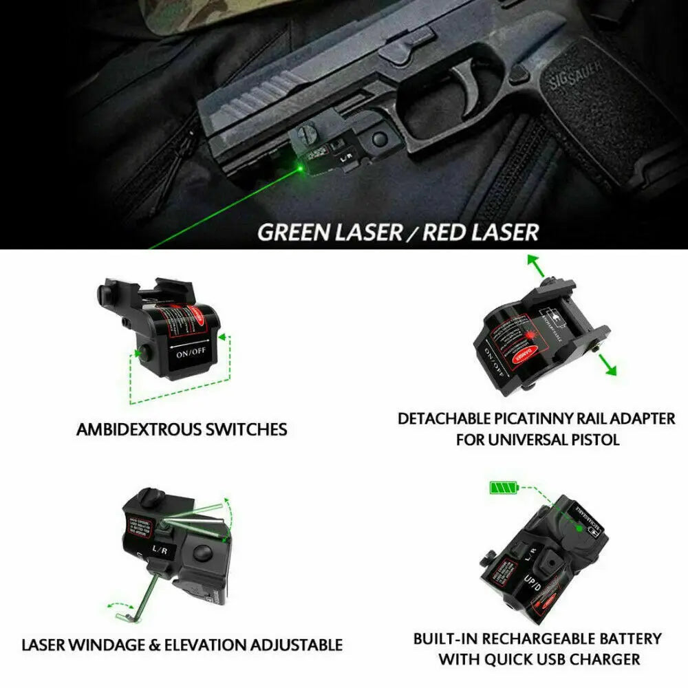 STONESKY Tactical Green Laser Sigh Pistol Gun Glock Pointer USB Rechargeable Beam 17 18c 19 21 26