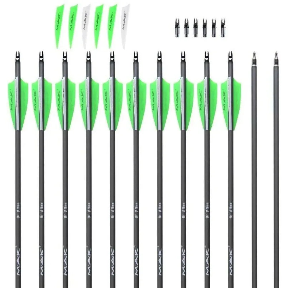 STONESKY Drop Shipping 12Pcs 30" Archery Carbon Arrows Hunting Target spine 500 OD 7.8mm - Recurve Bows For Compound Bow Hunting