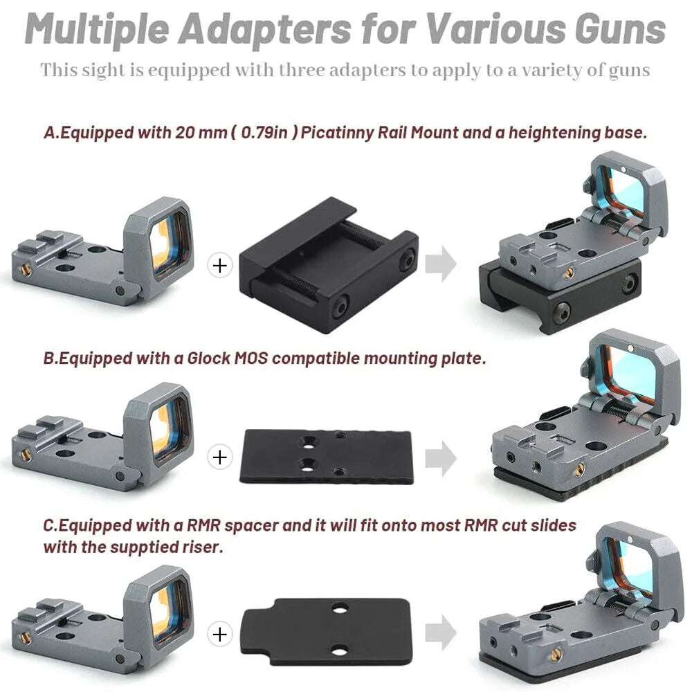 STONESKY Tactical Folding Red Dot Sight Holographic Sight for RIFLE with 20mm Picatinny Rail Mount and High Precision