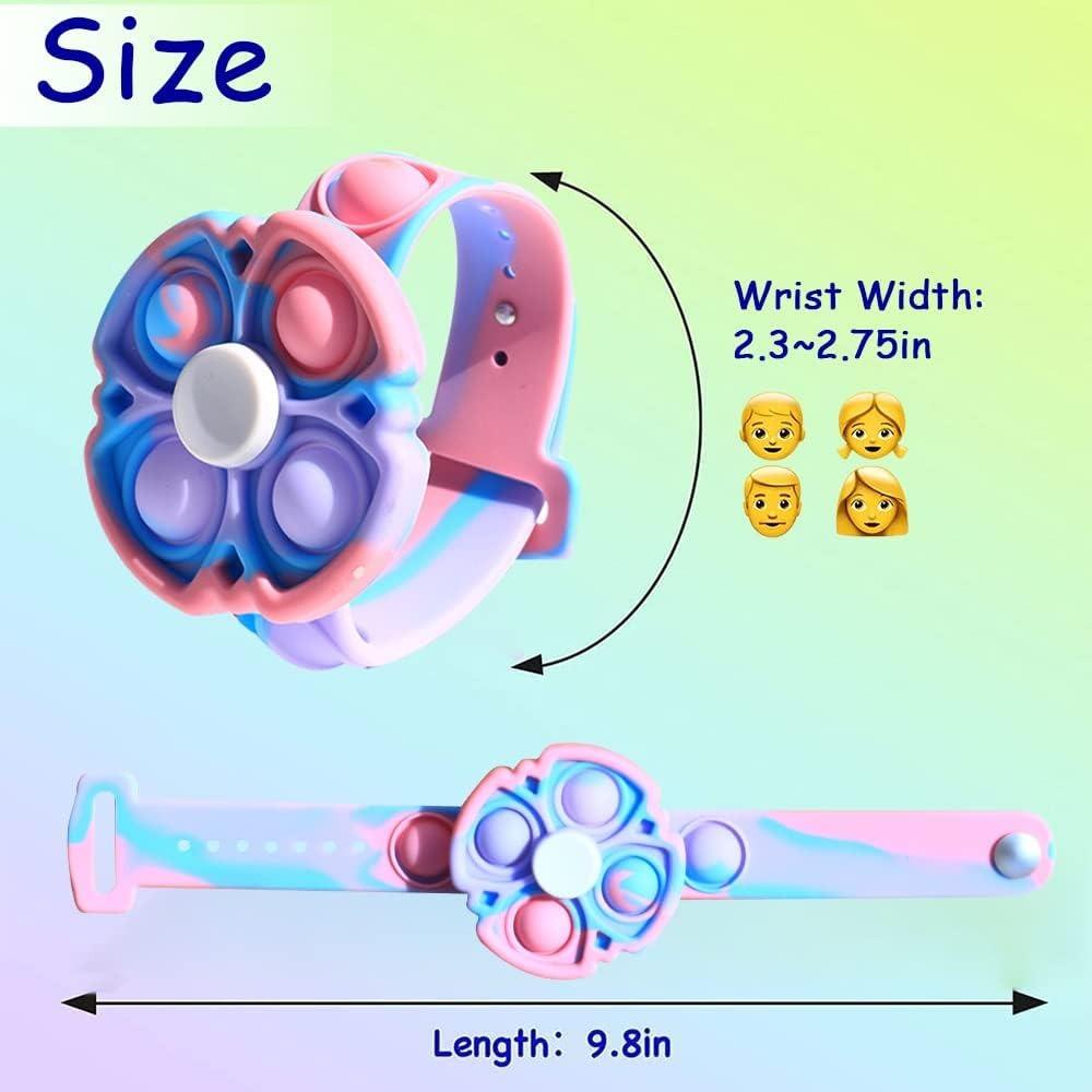 STONESKY Rotatable Push Pop Bubble Bracelet Toys Fidget Spinner Watch Band Toy for Kids, Sensory Fidget Bracelets Stress Relief Fingertip Press Simple Dimple Silicone Wristband (Multicolor 3PCS)