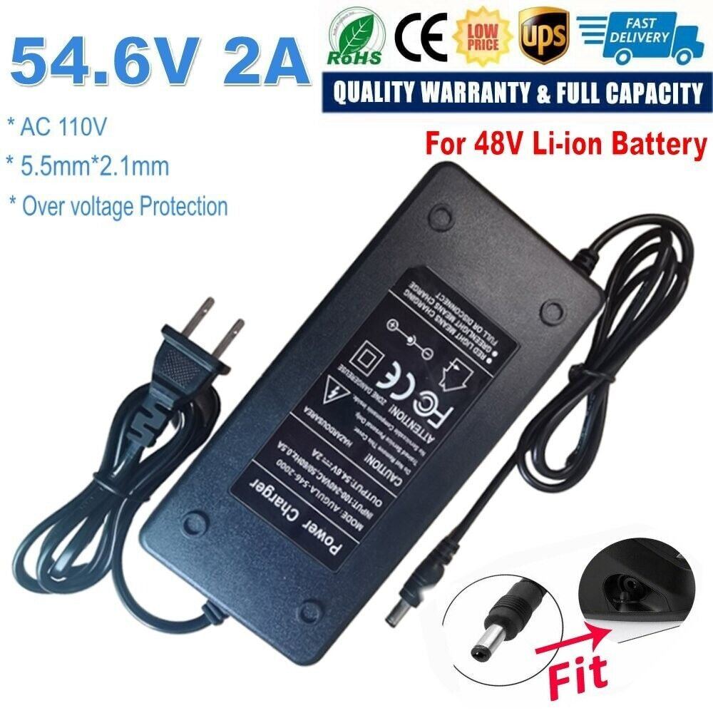 StoneSky 48V 54.6V 2A 13S Electric Bike Ebike Li-ion Battery Charger DC 5.5x2.1mm Plug US