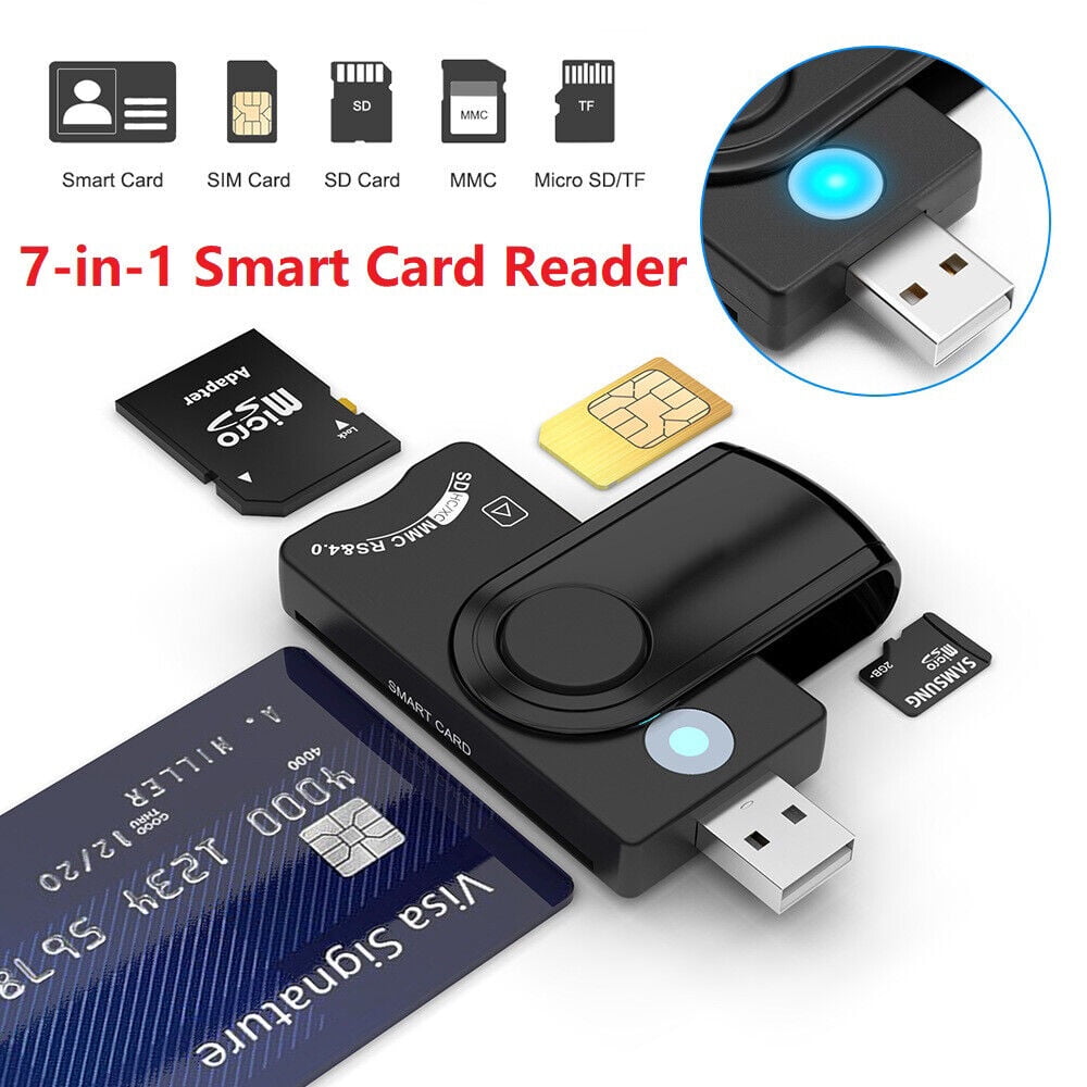 StoneSky EROCK USB Smart Card Reader for CAC SD Micro SIM Memory Card, 7-in-1 CAC DOD Military Multi Card Reader Adapter for SD/ Micro SD/ SDHC/ SDXC/ TF/ MMC/ M2/ MS/ Pro/ Duo, Support Windows, Linux, Mac OS