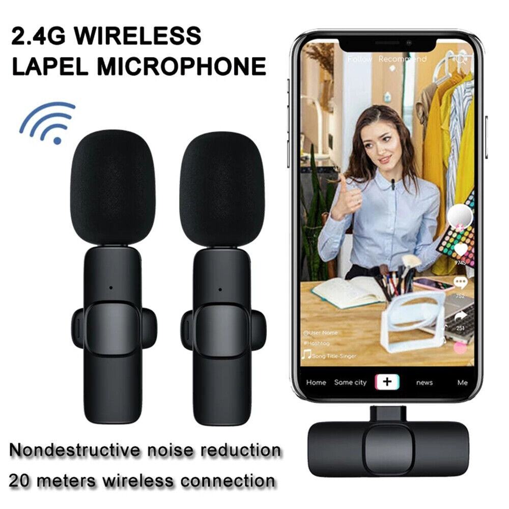 StoneSky 2 IN 1 Lavalier Wireless Microphone Audio Video Recording Mini Mic For iphone