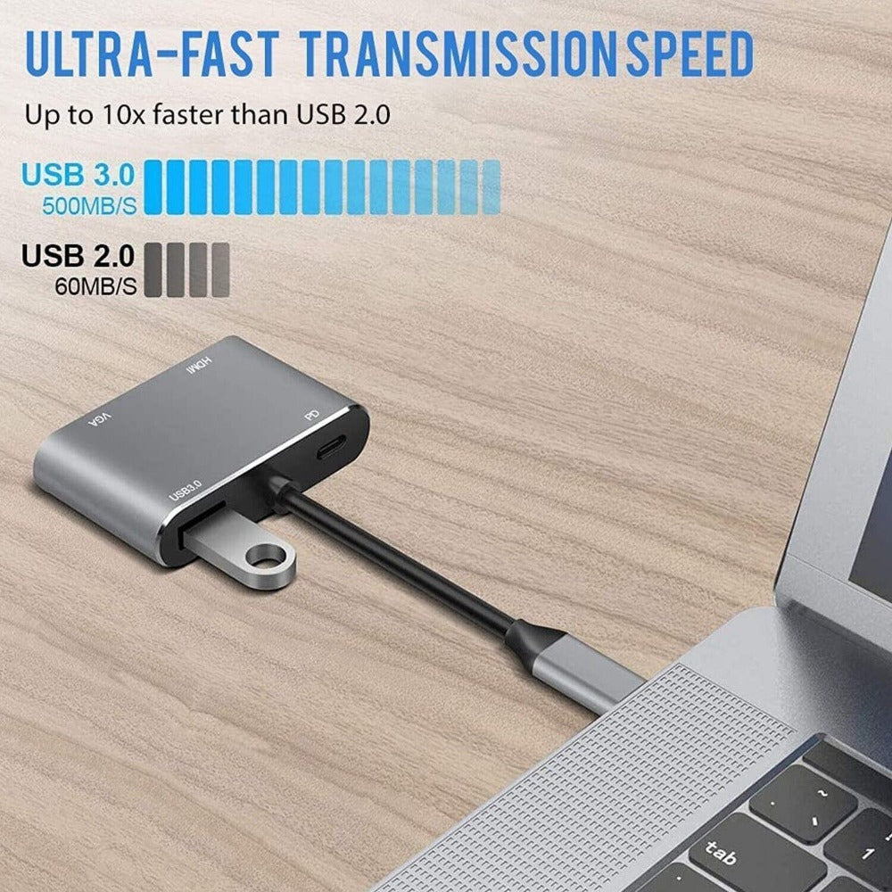 StoneSky USB 3.0 Type C USB C To VGA HDMI Multiport Adapter 4K UHD Converter Port MacBook