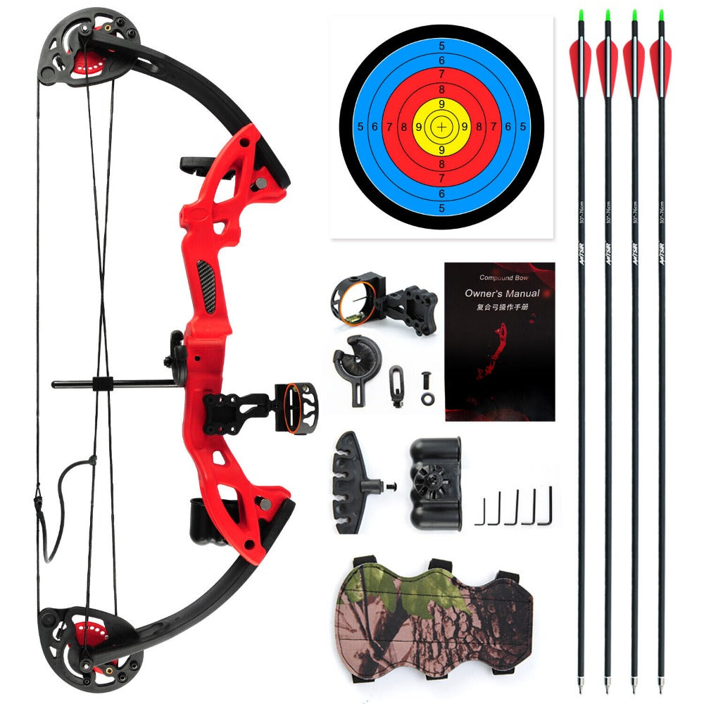 StoneSky 15-29lbs Compound Bow Kit W/4pcs Arrows Right Hand Target Practice Hunting Youth