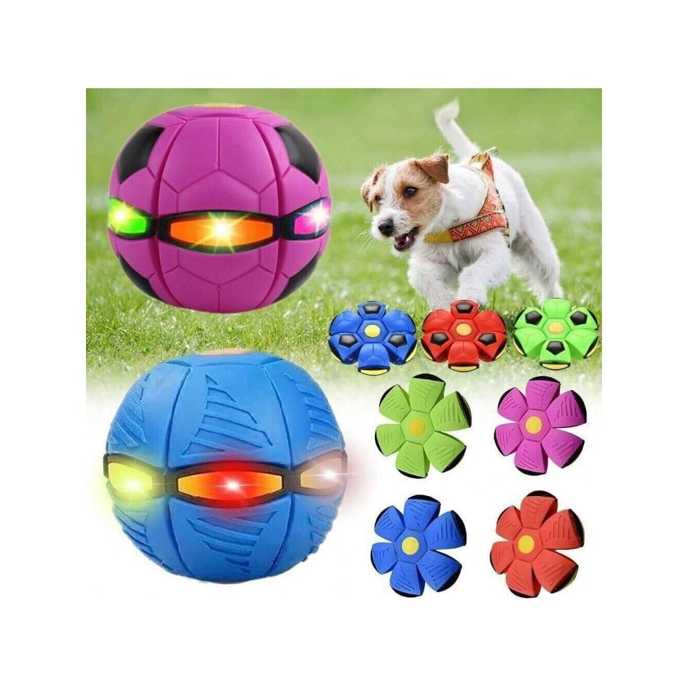 STONESKY Pet Dog Toys Flying Saucer Ball Magic Deformation UFO Toy Sports Dog with Lights