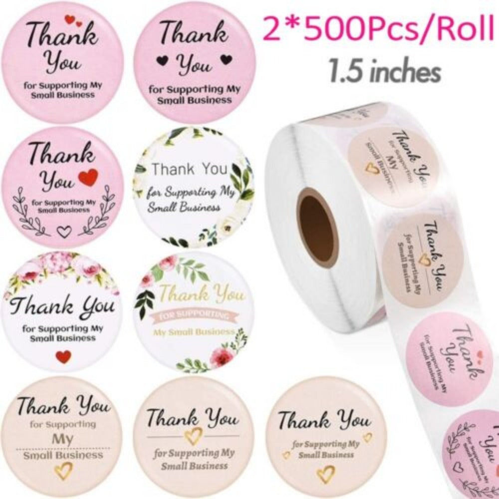 StoneSky 2 Roll of 1000 pcs 1" Assorted Floral Thank You Stickers Round Sealing Labels US