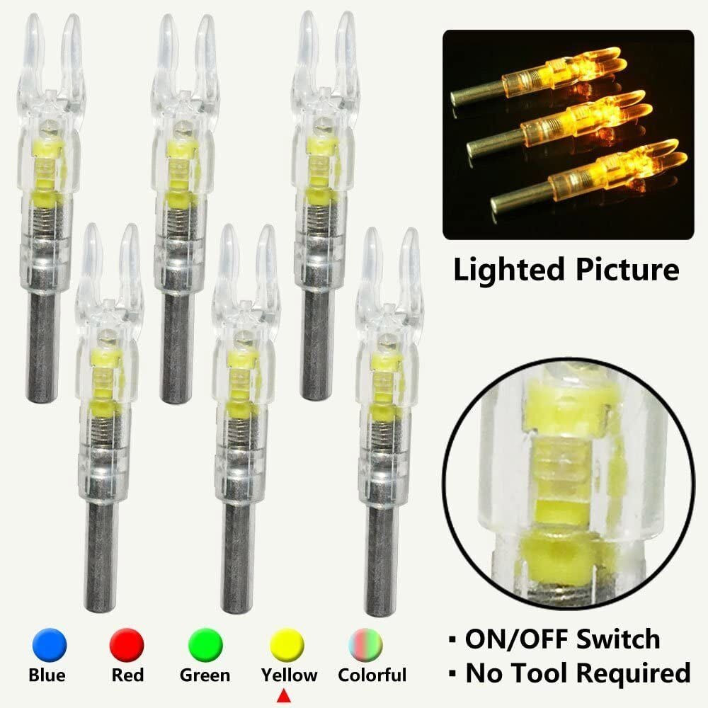 STONESKY 6pcs Archery LED Lighted Nock Tail ID 6.2mm For Compound Bow Hunting Arrow Nocks