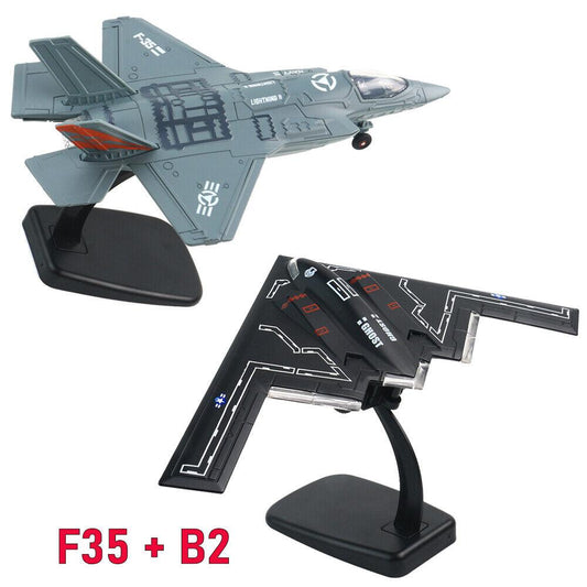 STONESKY 2Pack Diecast Airplane for Boys w/ Sound & Light Fighter Jet Plane Model F35+B2