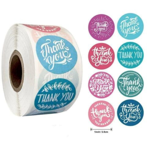 StoneSky 2 Roll of 1000 pcs 1" Assorted Floral Thank You Stickers Round Sealing Labels US