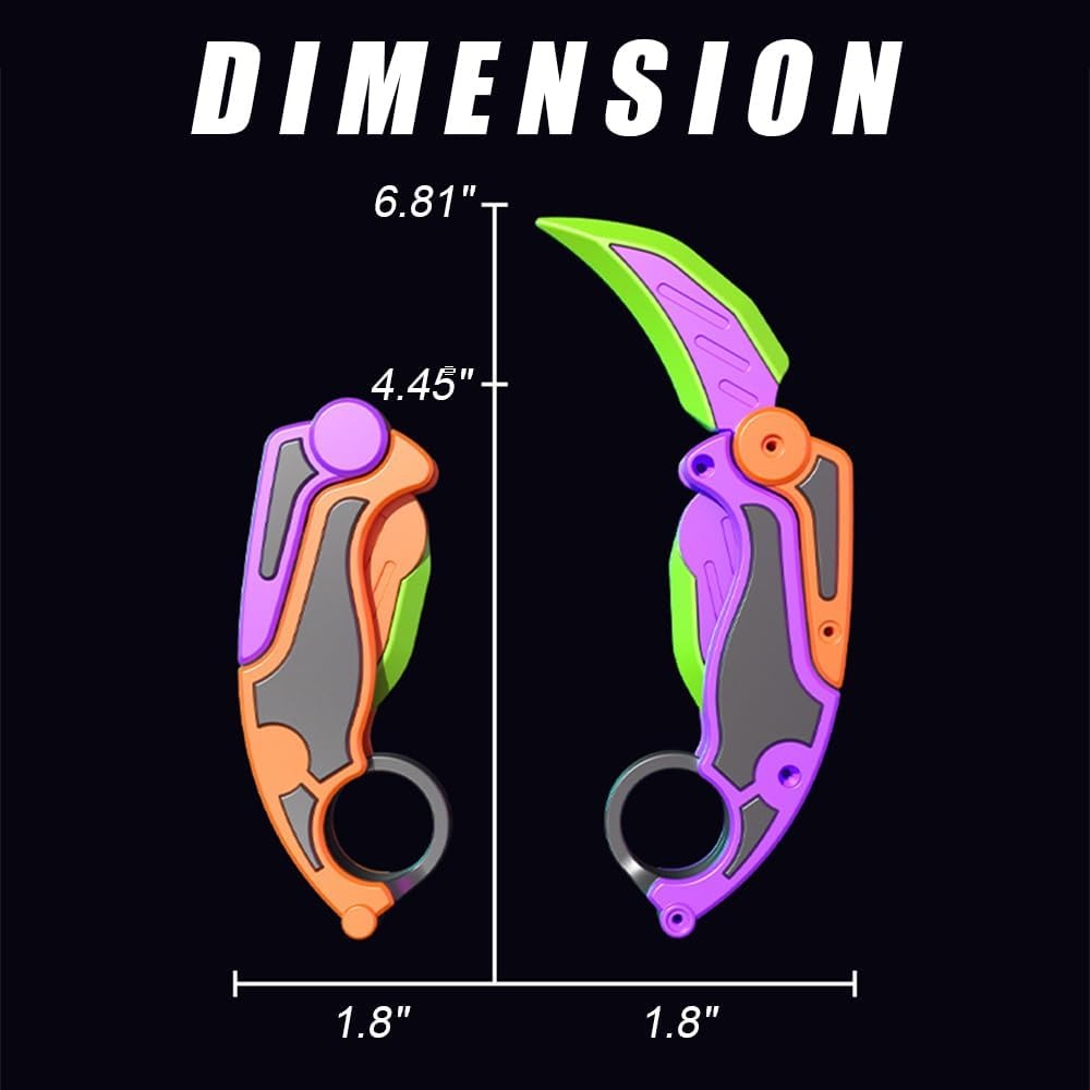 STONESKY Fidget Knife Toy, 3D Printed Plastic Claw Knife Trainer with Rubber Tip, Practice Knives Trainer Tool EDC Fidget Toy Stress Relief Toy, Perfect for Autism, ADD and Autism (Purple+Orange)