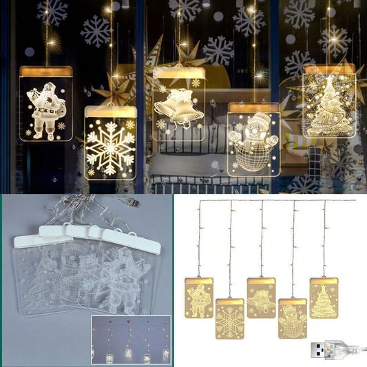 STONESKY Chrismas LED Curtain Fairy String Light 3D-Effect Window Decor Hanging Lights US
