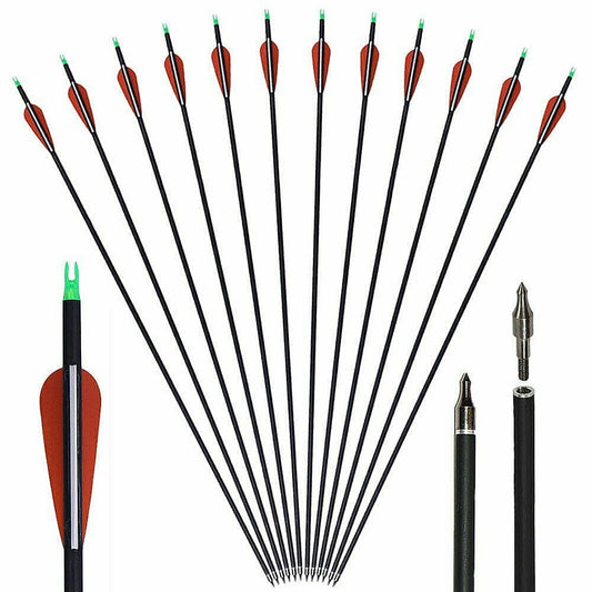 12pcs 28'' 7.8mm Mixed Carbon Arrows SPF500 Archery Hunting For Compound Bow