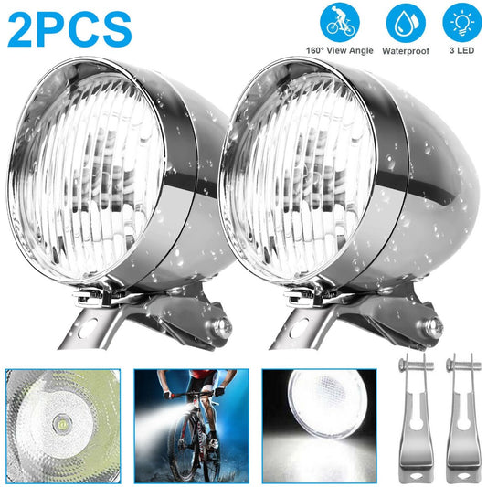 StoneSky 2Pack Classical Vintage 3-LED Bike Headlight Bicycle Retro Light Front Head Lamp