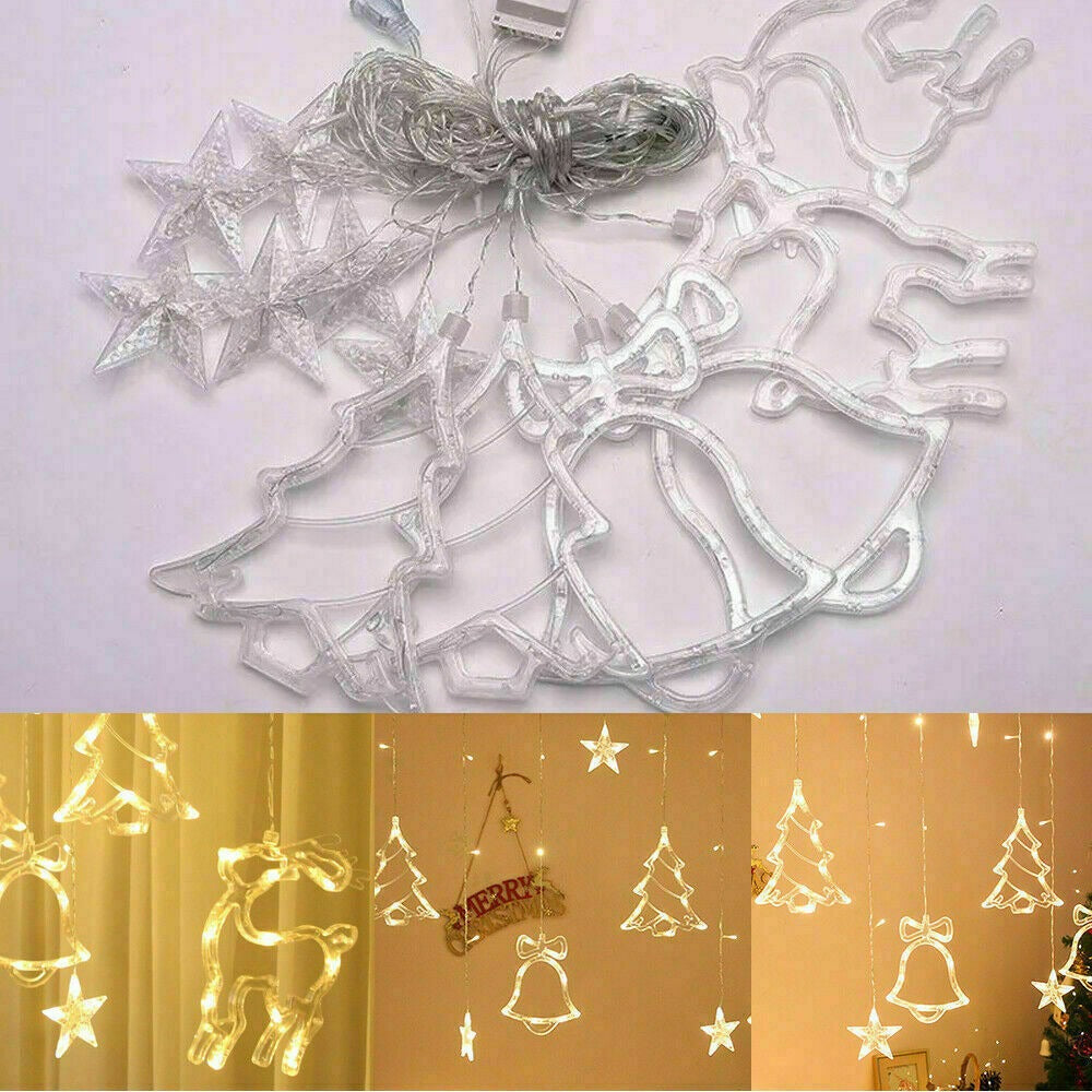 STONESKY EROCK LED Christmas Star Snowflake Deer Bells Tree Garland String Fairy Curtain Lights