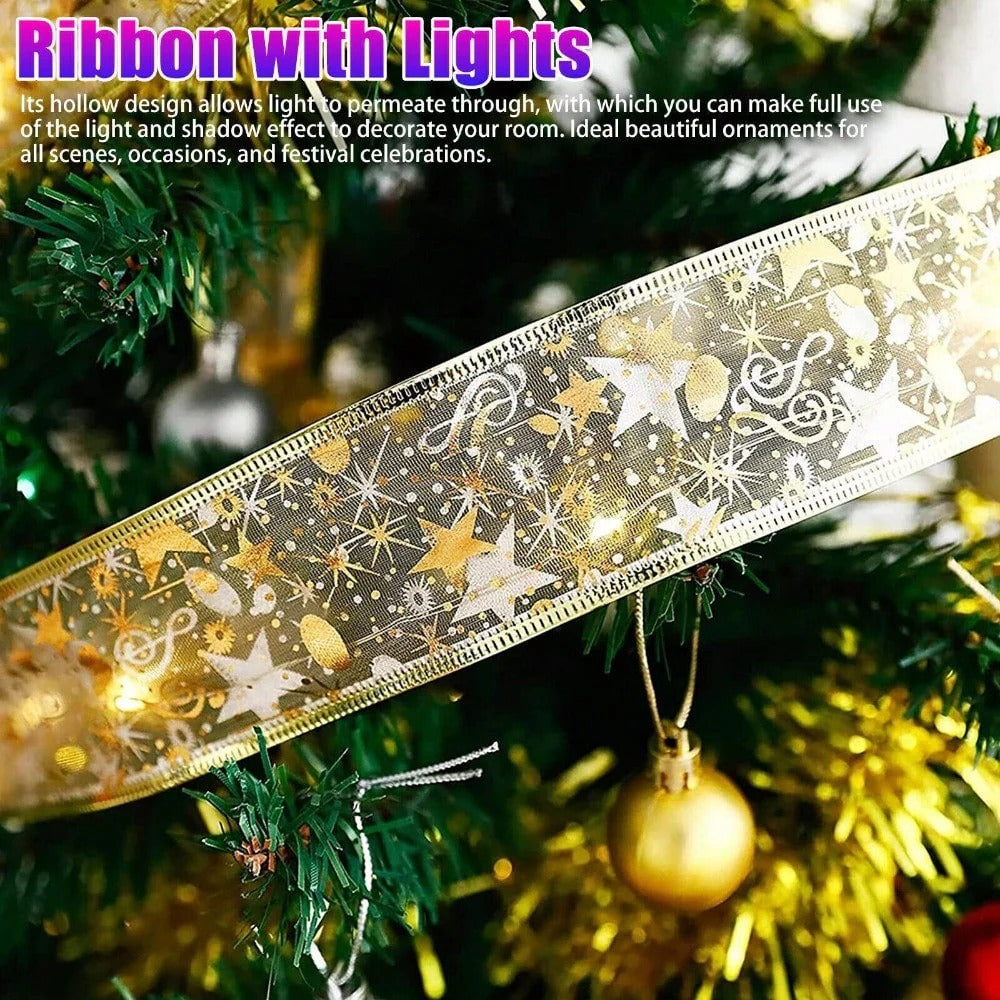 STONESKY 16.4ft 50LED Outdoor String Fairy Lights Ribbon Bows Christmas Tree Garden Decor