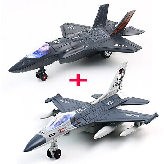 F-35 + F-16 Fighter Jet Aircraft Diecast Plane Model w/ Light&Sound Scale 1:72