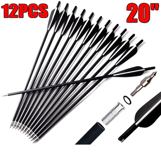 StoneSky 12Pcs 20-inch Carbon Crossbow Bolts Replaceable OD8.8mm For Archery Hunting