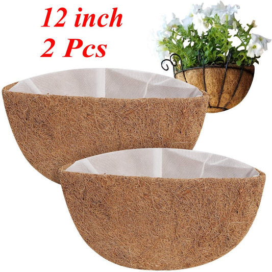 StoneSky 2Pcs 12 Inches Half Round Thick Coconut Fiber Plant Basket Liner and 2 Linings