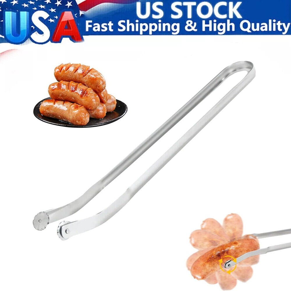 StoneSky Stainless Steel Metal Hot Dog Tongs Turner Long Handle BBQ Sausage Turning Tong