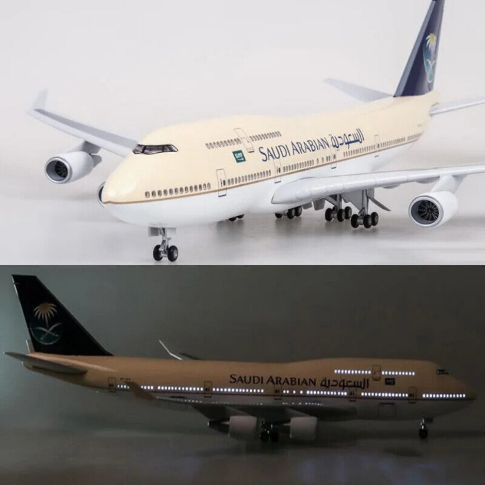STONESKY 1/150 Saudi Arabia Airline Boeing B747 Airplane Model Resin With Voice LED Light