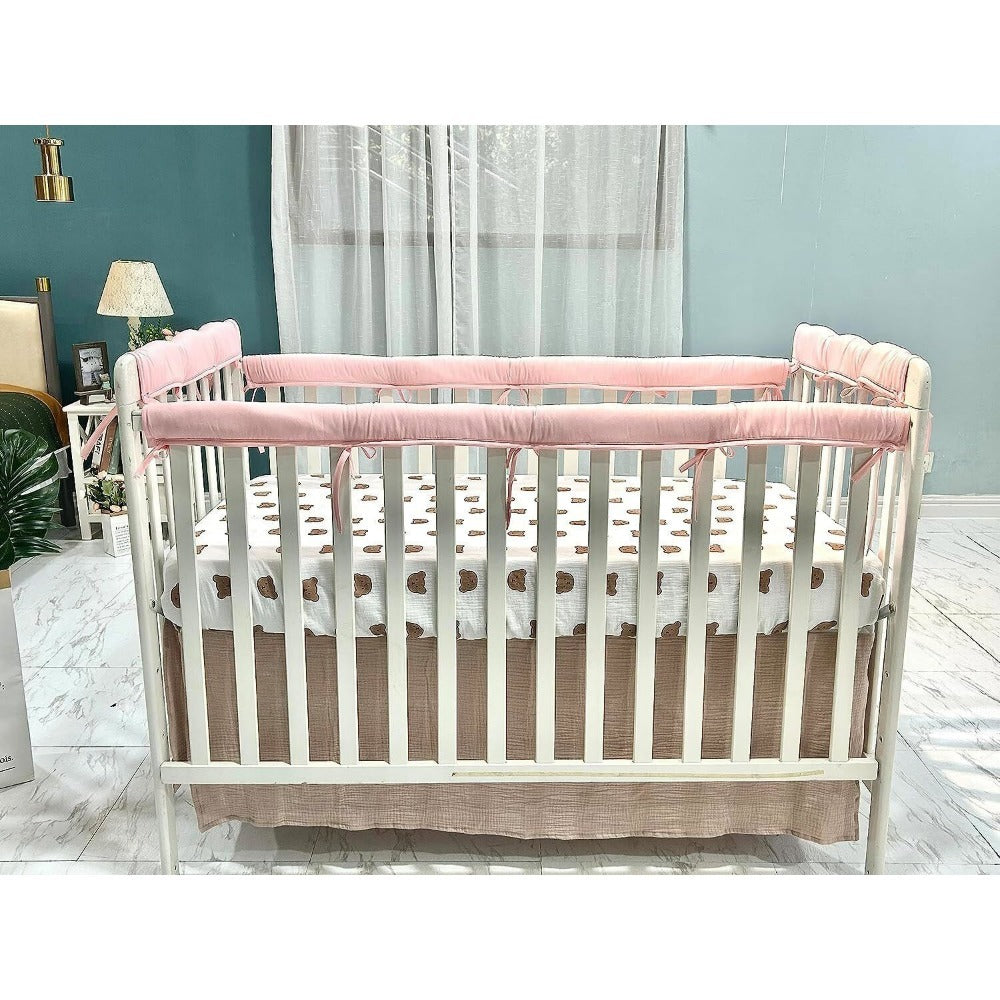 StoneSky 4Pcs Crib Rail Covers Protector Safe Teething Guard Wrap for Standard Crib Pink