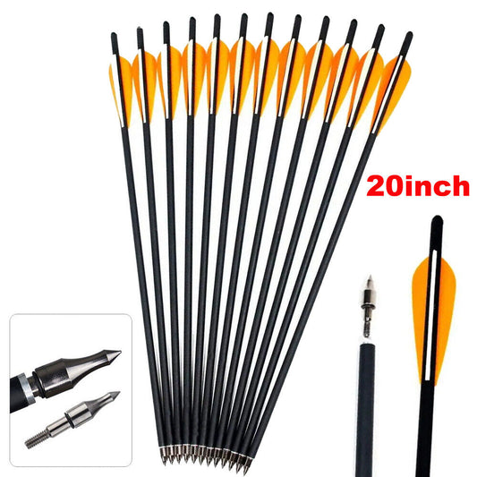 STONESKY 12Pcs 20" Plastic Carbon Crossbow Bolts Arrows Moon Shaft Nocks 8mm Screwed Tips for hunting