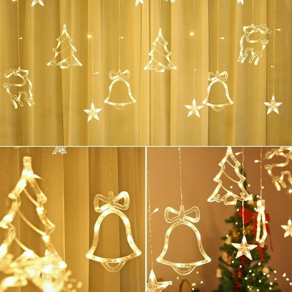 STONESKY EROCK LED Christmas Star Snowflake Deer Bells Tree Garland String Fairy Curtain Lights