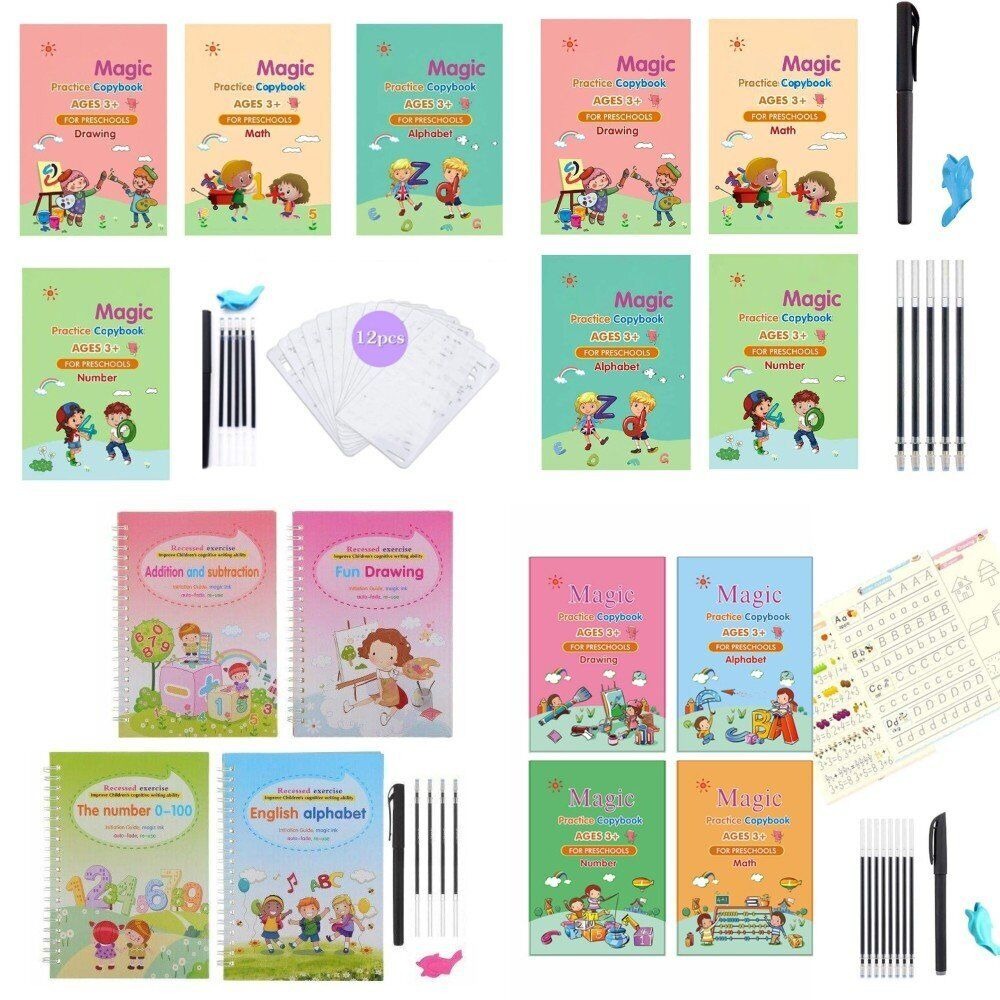 StoneSky 11/23Pc Magic Practice Copybook Number Book Set Writing Preschooler Pen Reusable