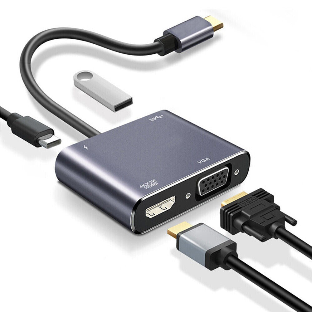 StoneSky USB 3.0 Type C USB C To VGA HDMI Multiport Adapter 4K UHD Converter Port MacBook
