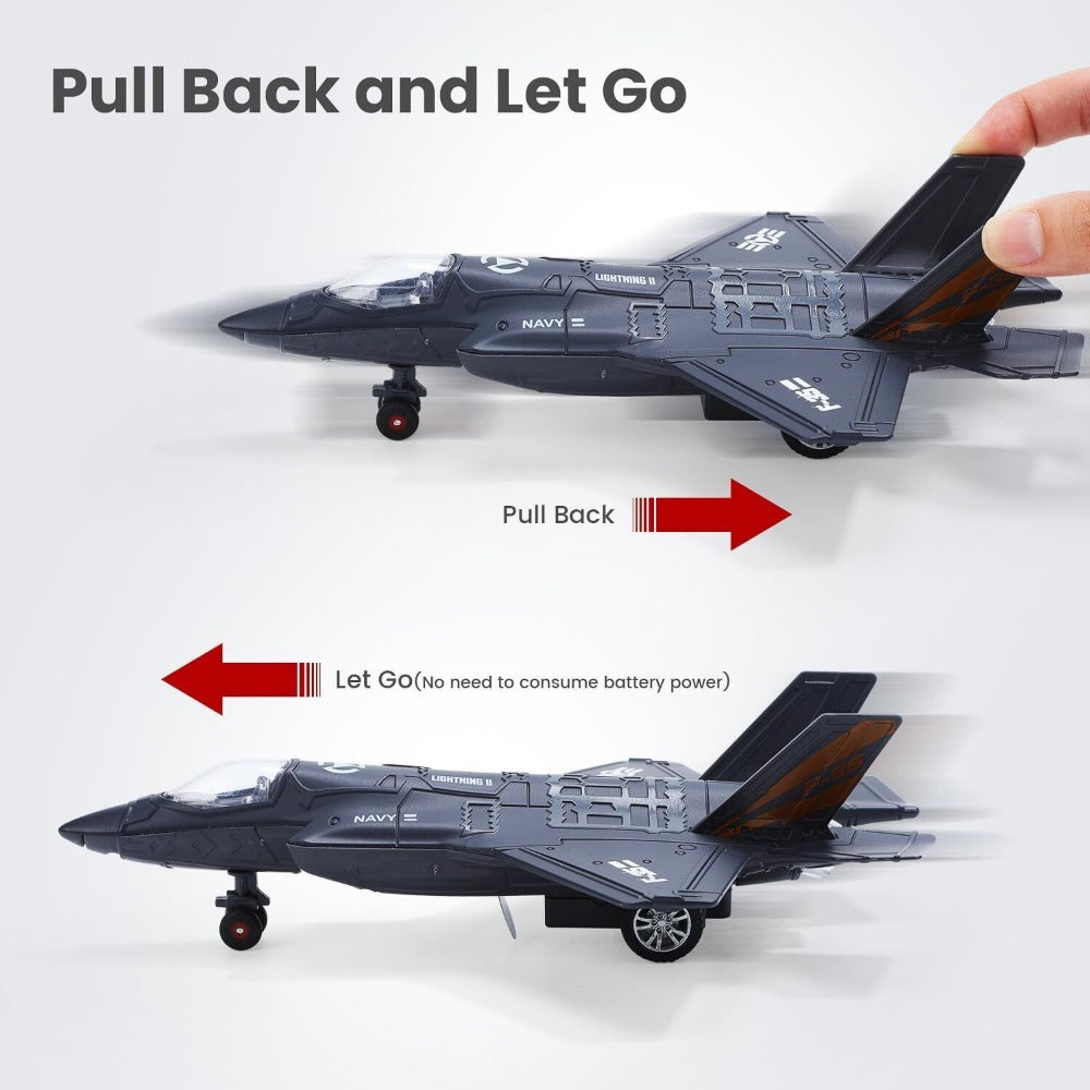 STONESKY F35+F16 Pull Back Diecast Fighter Jet Plane Model Toys for Kids with Sound Light