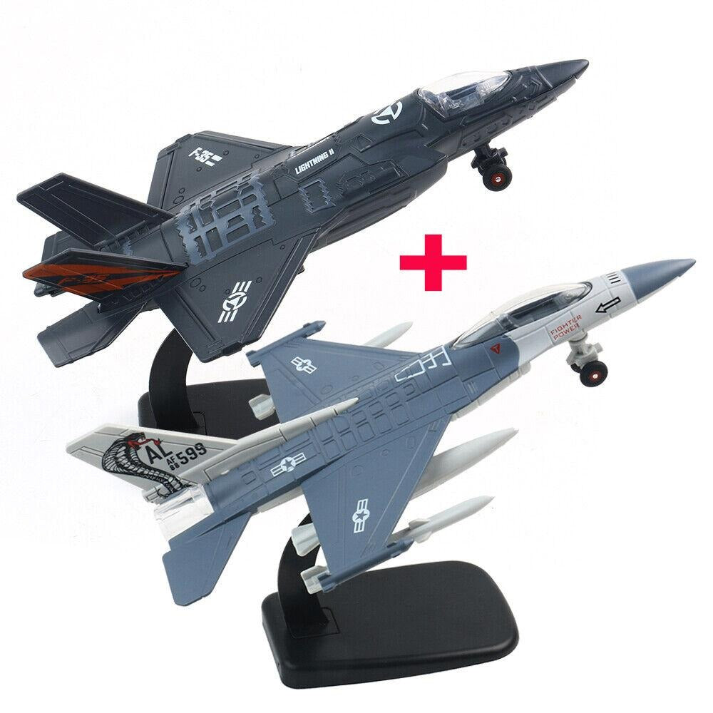 STONESKY F35+F16 Pull Back Diecast Fighter Jet Plane Model Toys for Kids with Sound Light