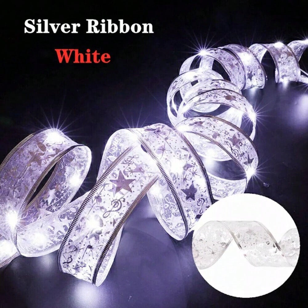 STONESKY 50LED Ribbon Light Christmas Tree Ornaments Decor DIY Lace Bow Fairy String Lamp