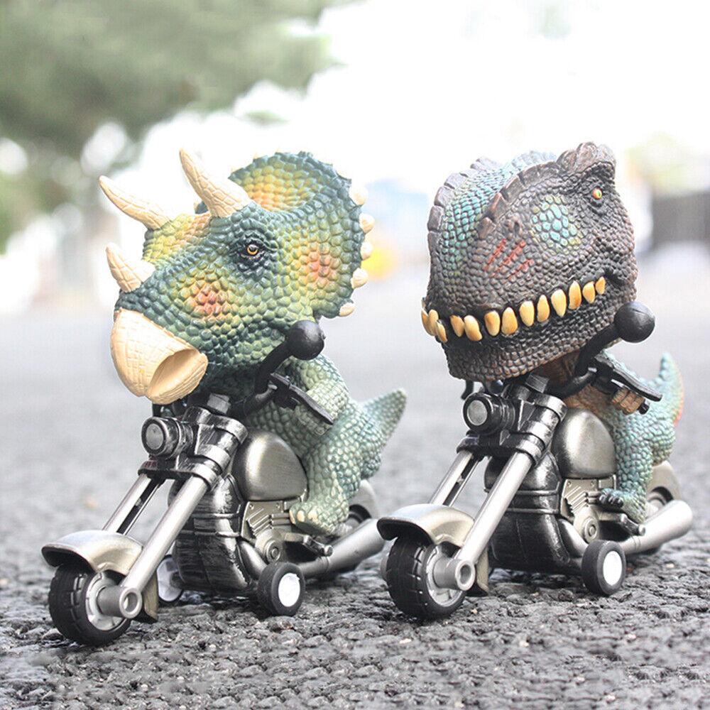 STONESKY 4Pcs Simulation Dinosaur Motorcycle Toys Inertia Riding Pull Back Car Toys Gift