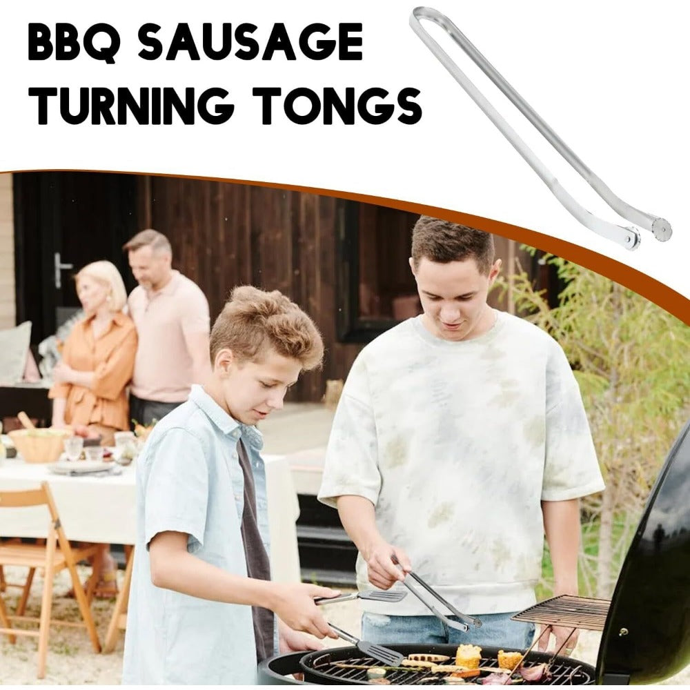 StoneSky Stainless Steel Metal Hot Dog Tongs Turner Long Handle BBQ Sausage Turning Tong