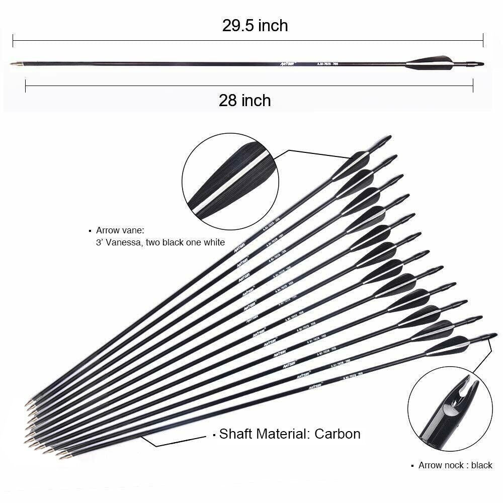 StoneSky 12x 28 inch Carbon Arrows OD 7.8mm Spine 500 Archery Target Practice For Youth