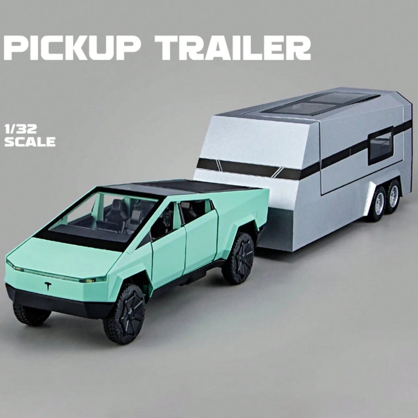 1:32 Cyber Toy Truck Model Y Trailer Car Alloy Diecasts & Toy Vehicles Metal Toy Car Model Sound And Light Collection Kids Toy