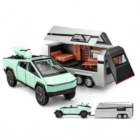 1:32 Cyber Toy Truck Model Y Trailer Car Alloy Diecasts & Toy Vehicles Metal Toy Car Model Sound And Light Collection Kids Toy