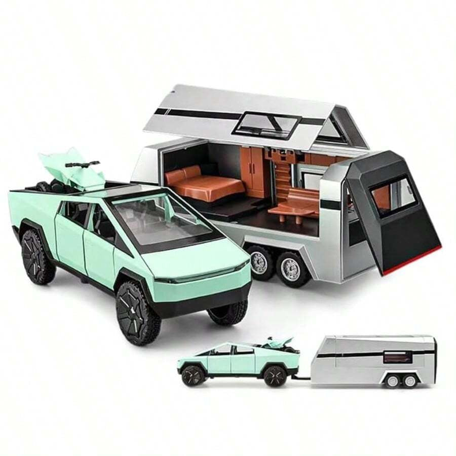 1:32 Cyber Toy Truck Model Y Trailer Car Alloy Diecasts & Toy Vehicles Metal Toy Car Model Sound And Light Collection Kids Toy