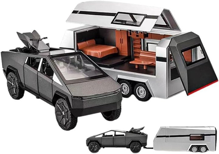 1:32 Cyber Toy Truck Model Y Trailer Car Alloy Diecasts & Toy Vehicles Metal Toy Car Model Sound And Light Collection Kids Toy