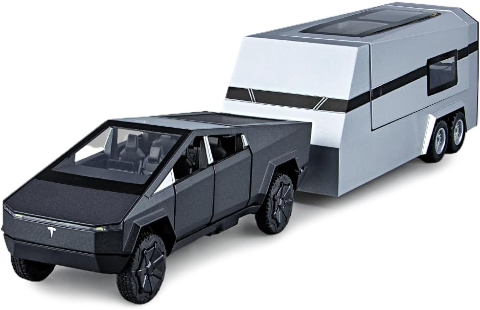 1:32 Cyber Toy Truck Model Y Trailer Car Alloy Diecasts & Toy Vehicles Metal Toy Car Model Sound And Light Collection Kids Toy